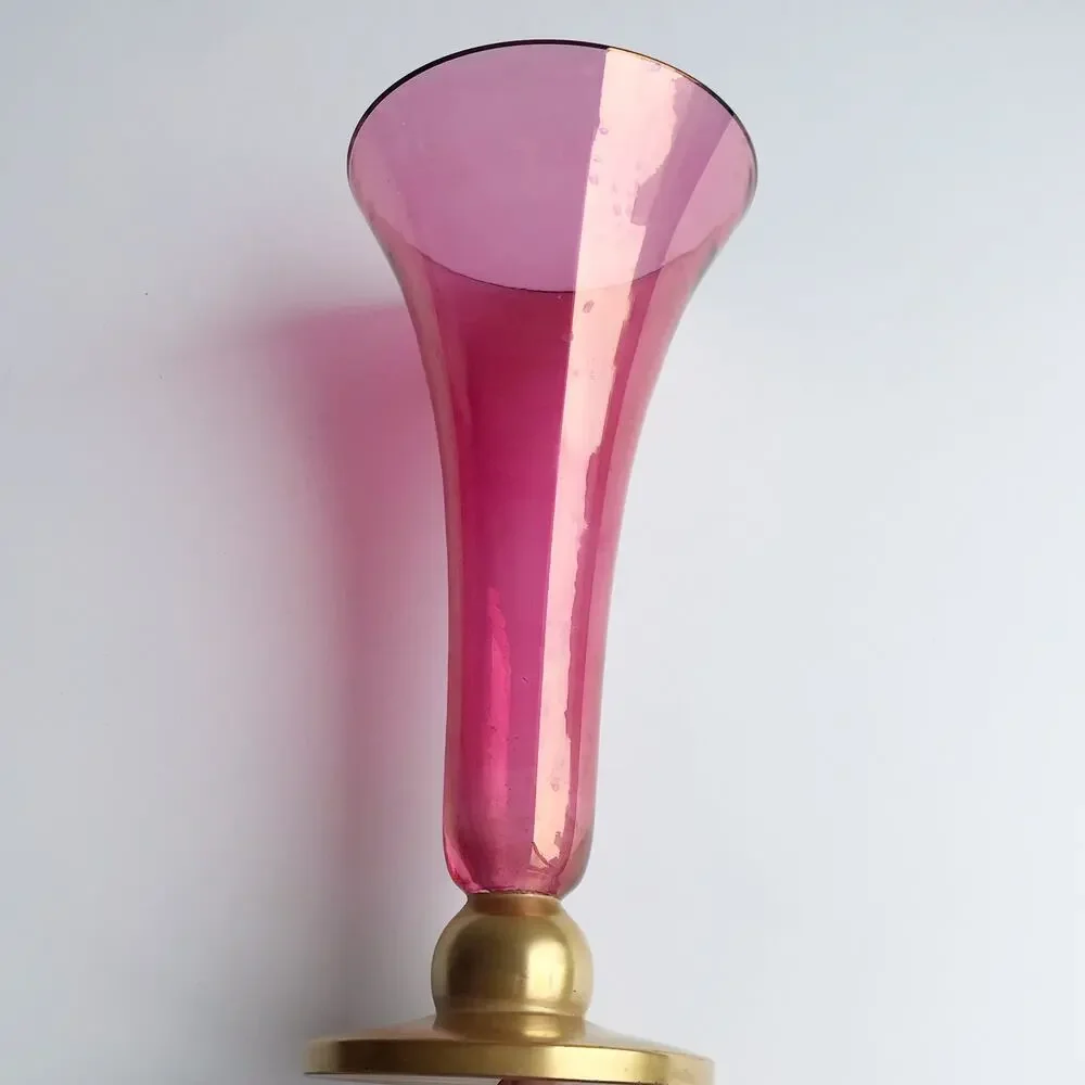Vintage Gold Red Fluted Glass Vase MCM Home Decor Dark Romantic - Picture 7 of 7